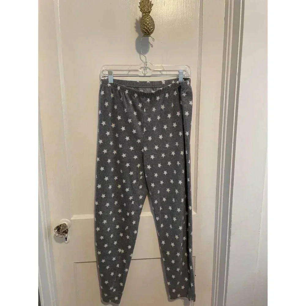 Women’s size Medium Gray & White Stars Fleece Pajama Pants